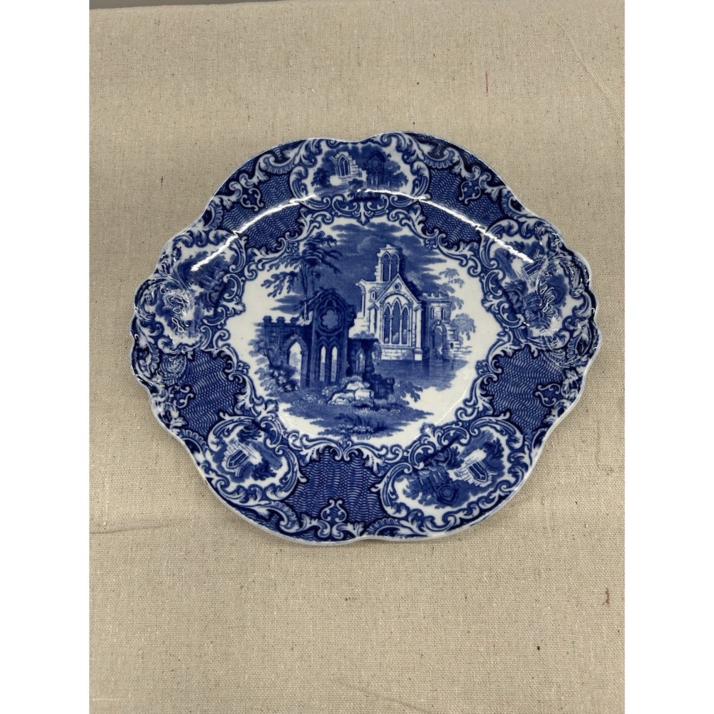 George Jones Abbey Cake Plate (282) Flow Blue